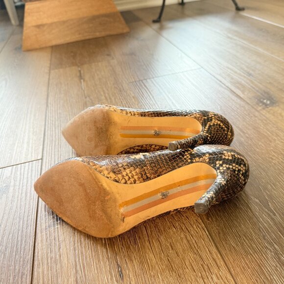 SAM EDELMAN Womans Brown Snakeskin Hazel Stiletto Slip on Leather Pumps 7.5 - Picture 10 of 16
